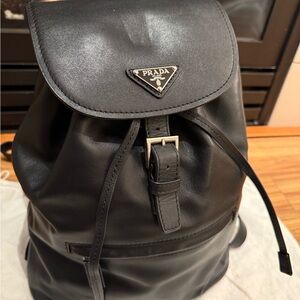 Prada Black Leather Buckle Backpack
